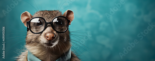 A ferret wearing glasses and a graduation cap reflects an image of inquisitive intelligence and readiness to explore.
 photo