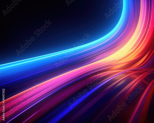 3D rendering  abstract background with multicolored spectrum. Bright neon lights and glowing sea wave lines and flowing cable connections.