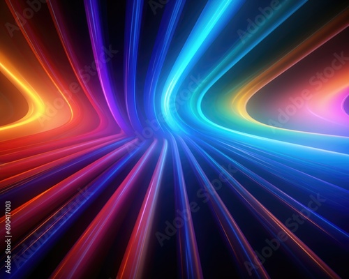 3D rendering  abstract background with multicolored spectrum. Bright neon lights and glowing sea wave lines and flowing cable connections.
