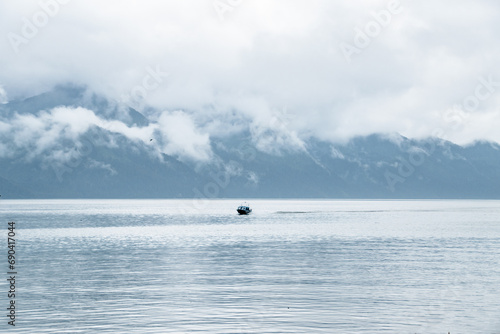 Fishing Boat Going Across Sea in Kenai Fjords National Park in Seward, Alaska