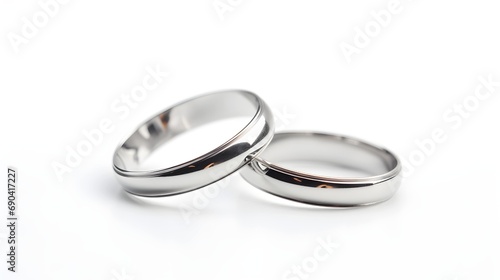 macro shot, Pair of silver Wedding ring on a white background, . Generative AI