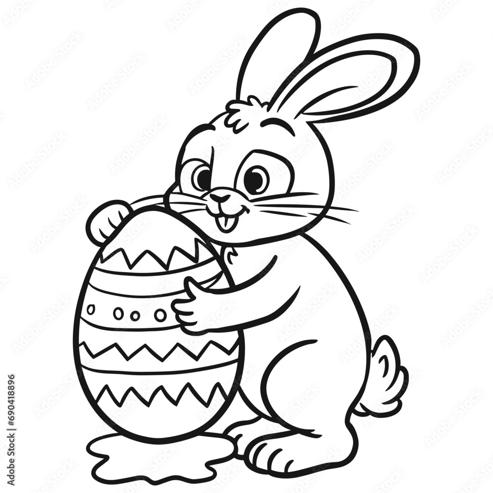 Rabbit Painting Easter Egg Coloring Page for Kids Stock Vector | Adobe ...