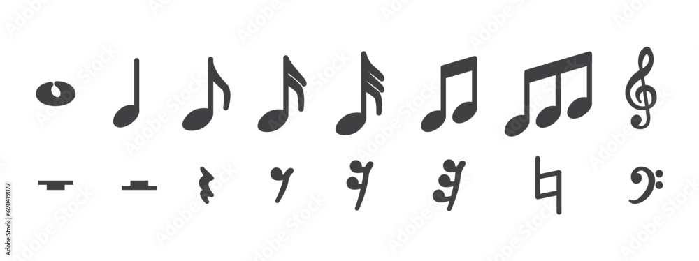 Musical notes icon set. Music notes icons collection. Musical note vector. Music elements. Simple musical notes signs. Isolated music notes on transparent background. Musical notes icon set. Music notes icons collection. Musical note vector. Music elements. Simple musical notes signs. Isolated music notes on transparent background.
