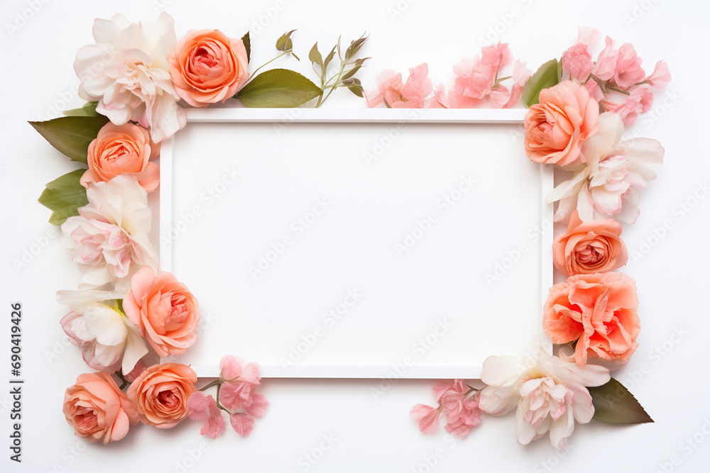flower bouquet and frame left side in white
