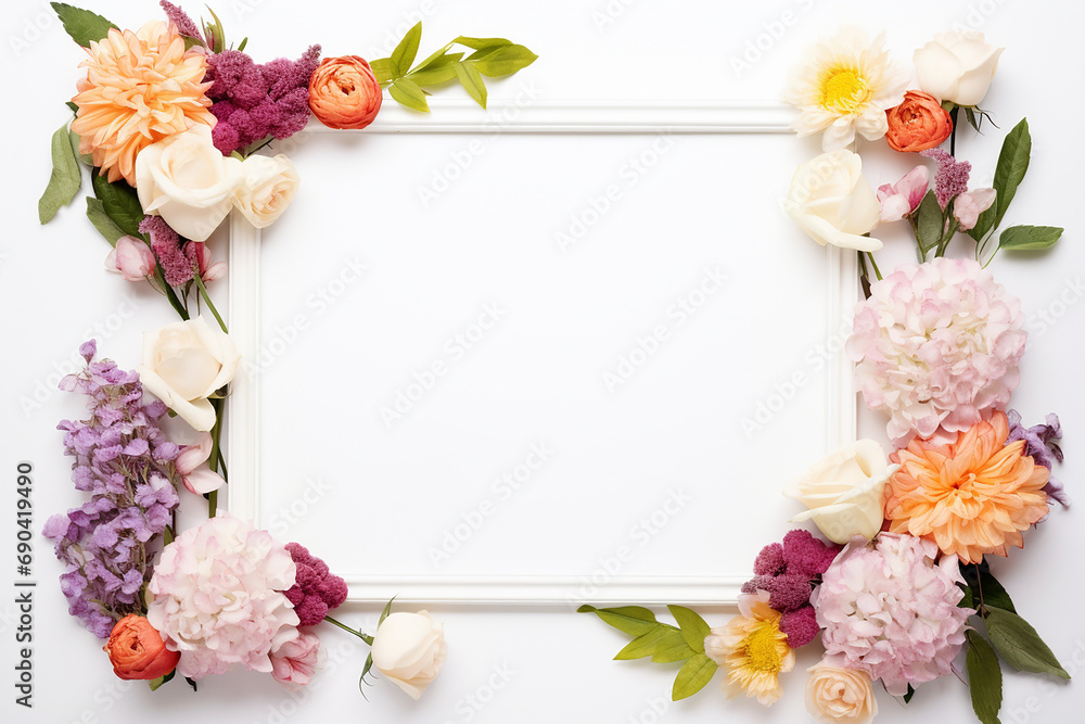 flower bouquet and frame left side in white