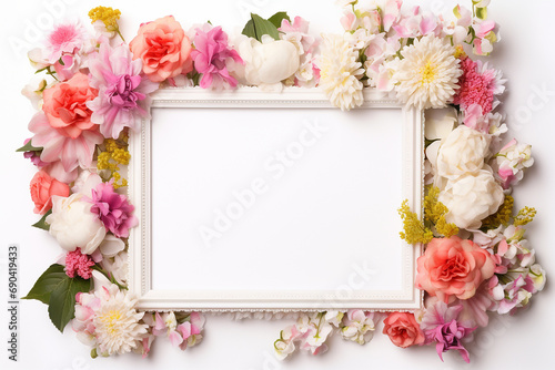 flower bouquet and frame left side in white