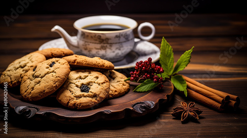 plate of delicious cookies and a pot of tea