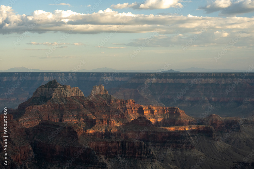Evening Light Fades On Formations In The Grand Canyon