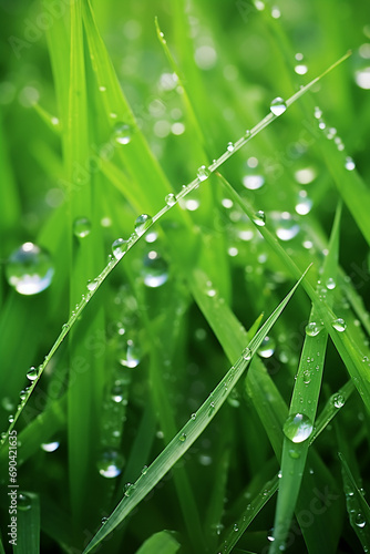 Photo dew drops on grass background