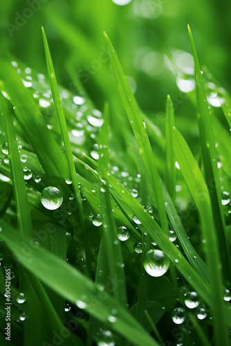 Photo dew drops on grass background