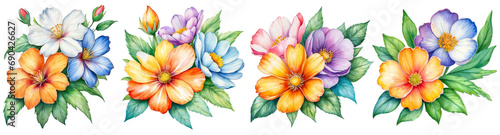 Set of Watercolor Cutter flower Clipart on transparent background