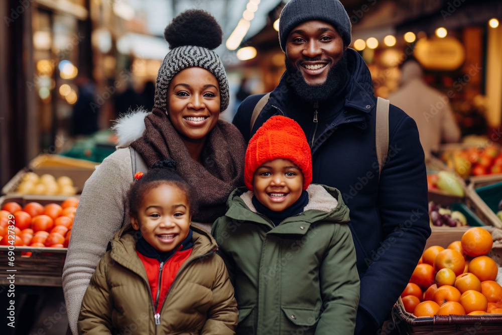 Family happy during shopping in market Family happy during shopping in market