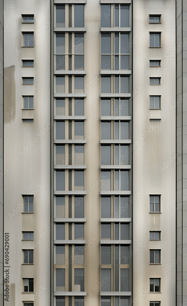  view of a tall building with multiple windows and a clock.