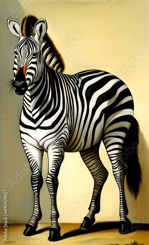 painting of a zebra standing in front of a wall with a yellow background.