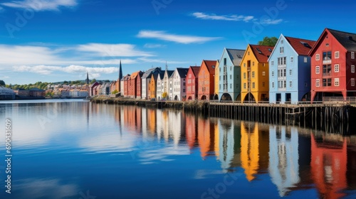 Colorful houses over water in Trondheim city - Norway
