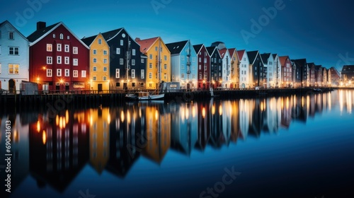 Colorful houses over water in Trondheim city - Norway