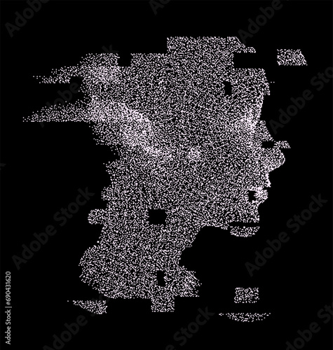 Head silhouette in profile in pixel art style. Vector illustration devoted to the theme of machine learning and future technologies.