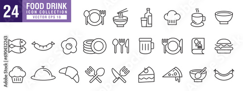 Vector of food and drink icon set, nutritious, breakfast, fast food, delicious, vector EPS 10.