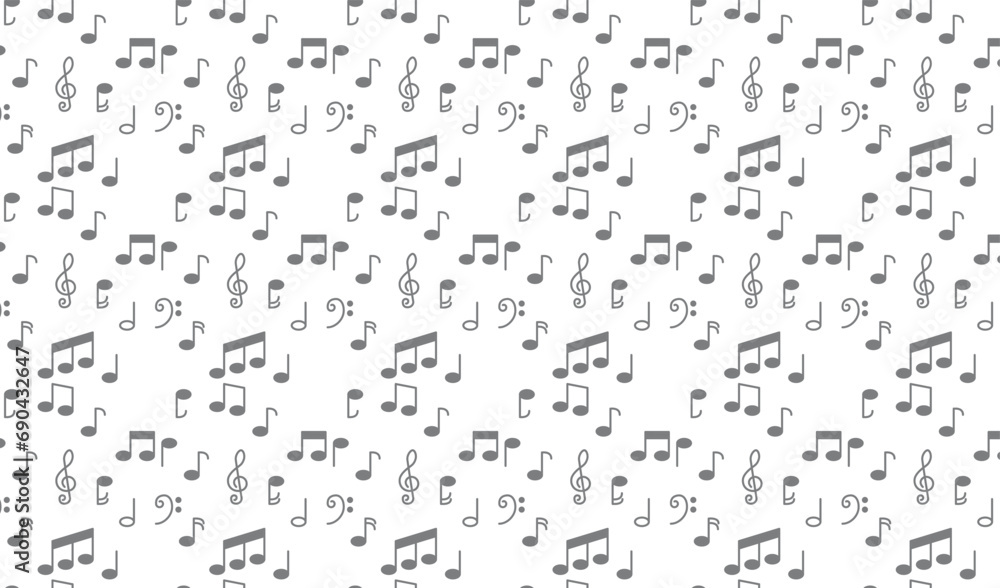 Music notes seamless pattern, Music note background, Seamless pattern design. Black musical notes in rounded corner style on transparent background, Pattern included swatches. - obrazy, fototapety, plakaty 