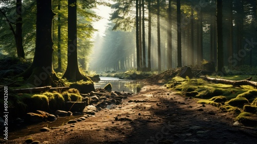 Sunny morning in the forest © sirisakboakaew