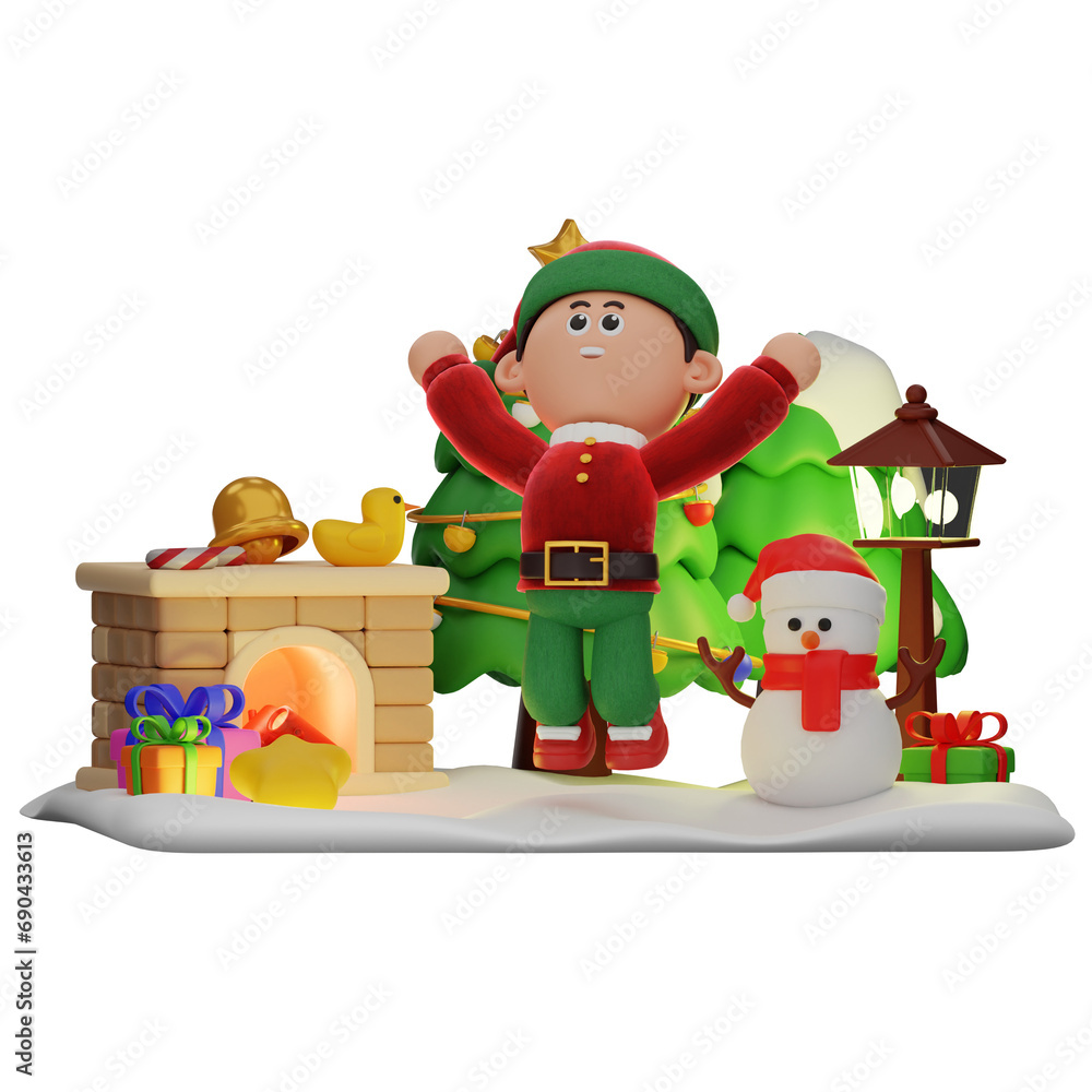 3d boy character christmas Jumping pose 3d boy character christmas Jumping pose