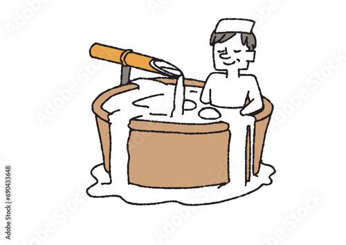 壺湯に入る男性　銭湯、スパ、浴場のイラスト