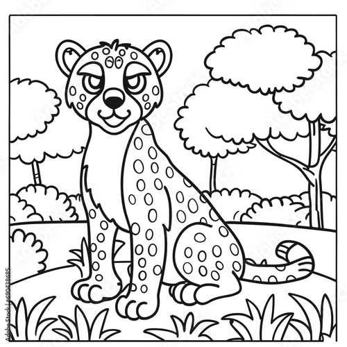 Cheetah Coloring Page Vector Illustration