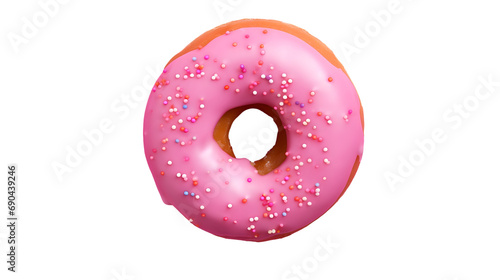 Pink donut isolated on white, transparent cutout