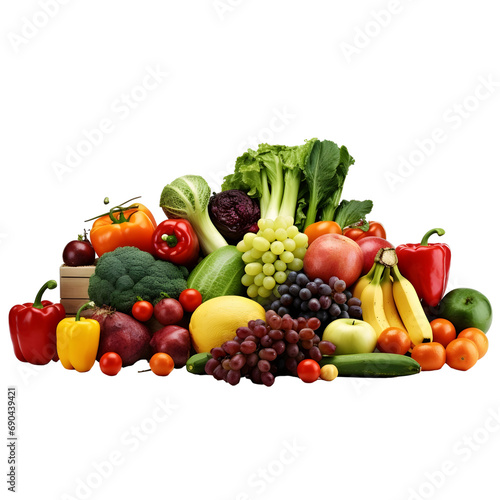Fruits and vegetables isolated on white background, transparent cutout