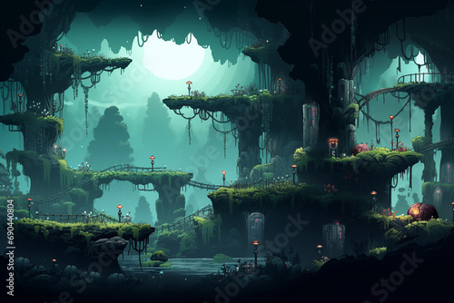 Fantasy landscape of fantasy forest. 3D render