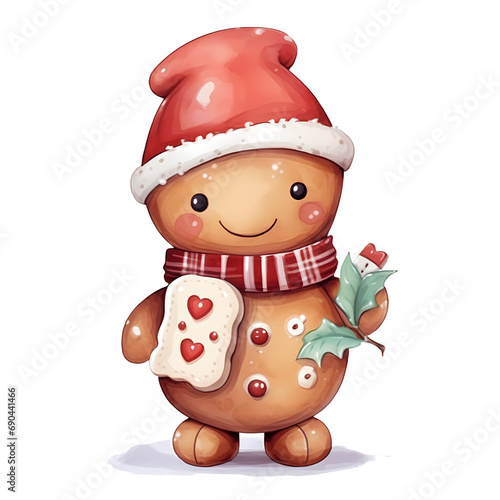 Cute Gingerbread Man Christmas Watercolor Clipart Illustration