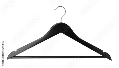 Empty black hanger isolated on white. Wardrobe accessory