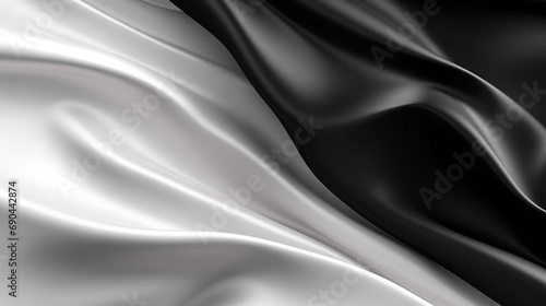 Black-white silk satin fabric abstract background. Light shiny glitter shimmer shine. folded cloth appearance. luxury backdrop wallpaper concept
