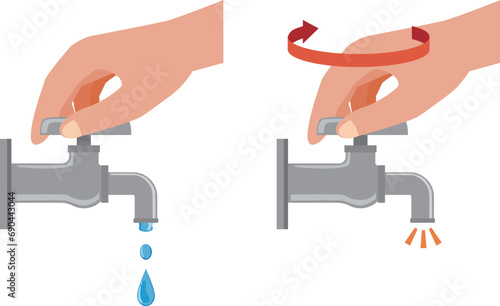 水道の蛇口を閉める節水のイメージイラスト