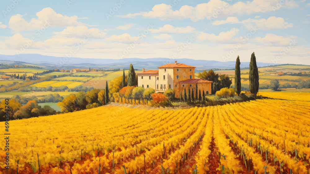 Landscape with vineyards in autumn.