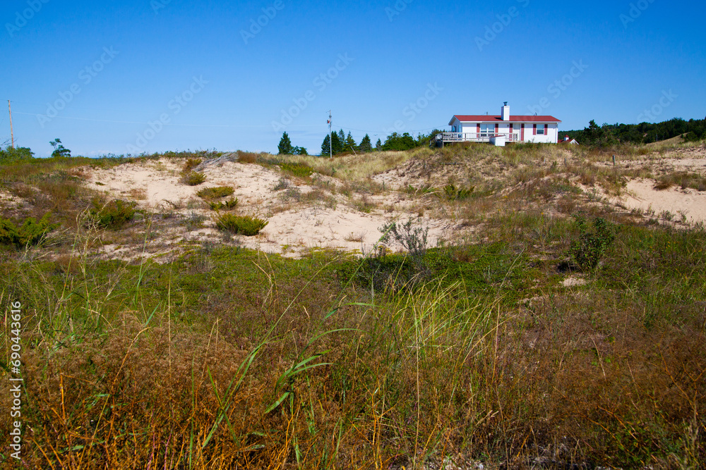 Coastal House on Sand Dunes Amid Greenery in Empire, Michigan