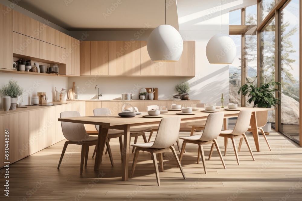 Modern Dining Room with a Stylish Table and Chairs Generative AI