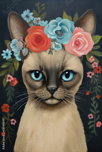 cat and flowers
