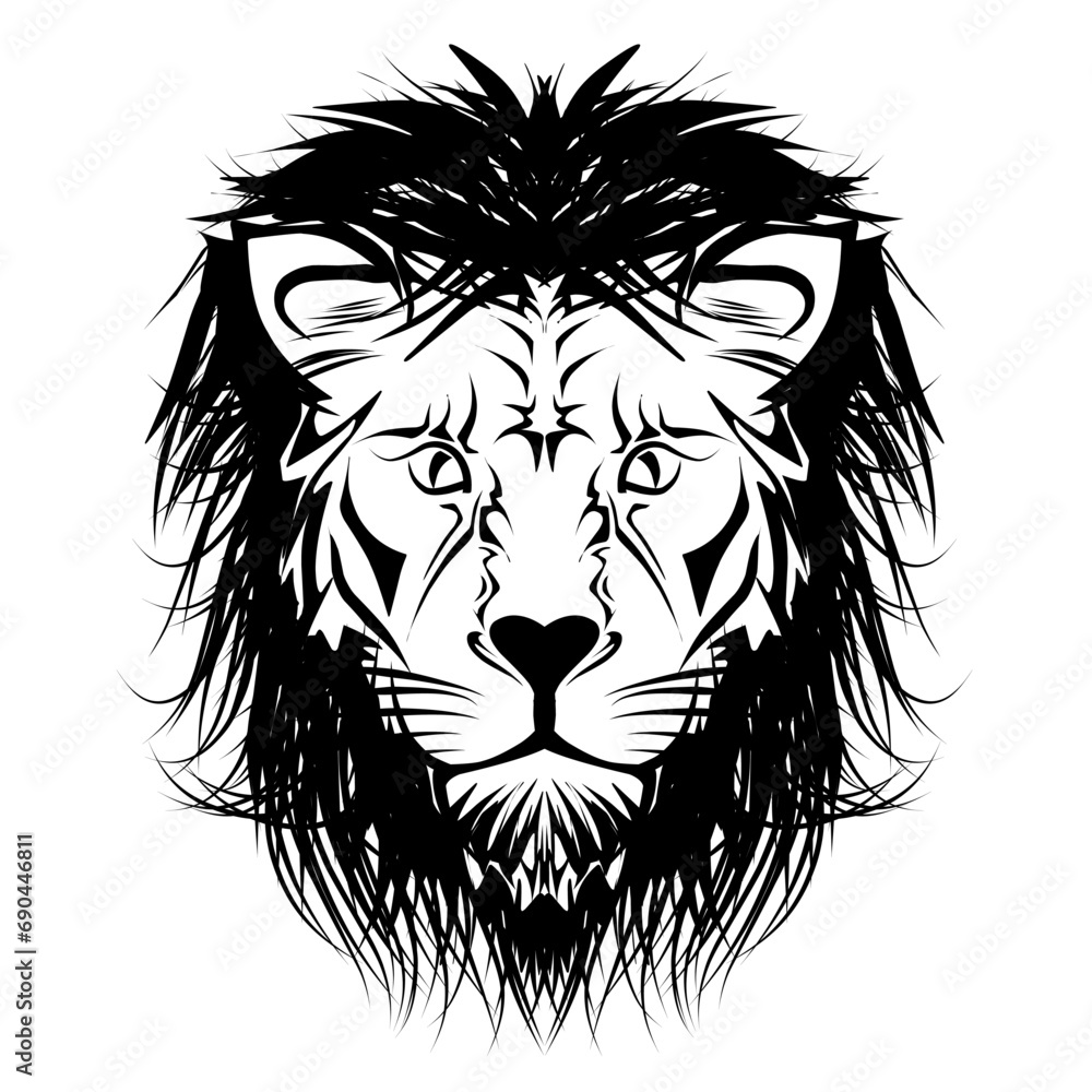 Fototapeta premium Illustration of tribal lion head sticker. Perfect for tattoos, stickers, hats, clothes, logos, icons