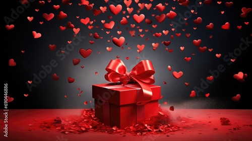 Ilustração do Dia dos Namorados com caixa de presente enfeitada e muitos corações decorando photo
