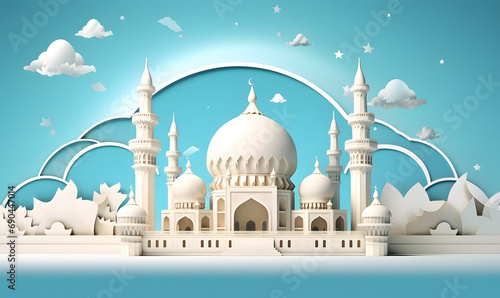 Beautiful Islamic mosque background, Islamic wallpaper, Ramadan Kareem, Eid al-Fitr, Eid al-Adha, Eid al-Fitr copy space.