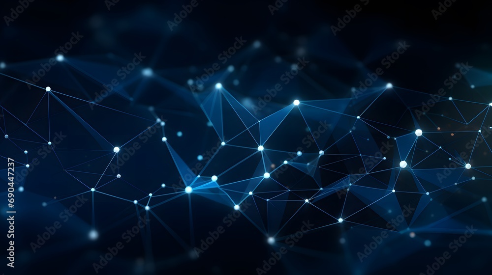 Abstract dark blue background. Network connection structure. Grid.