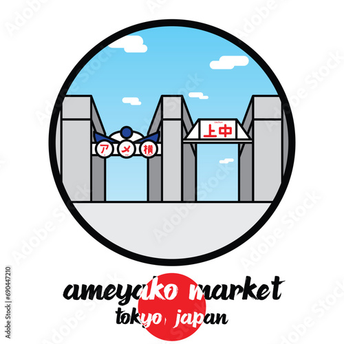 Circle icon line Ameyako Market. vector illustration
 photo