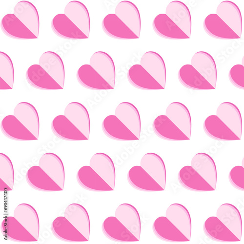 Seamless pattern with pink hearts.Pink heart paper cut repeat pattern isolated on white background.Valentine love symbol background wallpaper vector graphic.