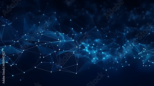 Abstract dark blue background. Network connection structure. Grid.