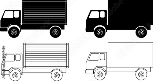 outline silhouette box truck icon set