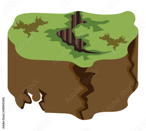 earthquake illustration with destroyed earth piece