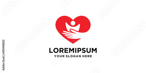 illustration icon with the concept of preserving humanity. love logo design concept with human and hugging hands. humanitarian concern logo