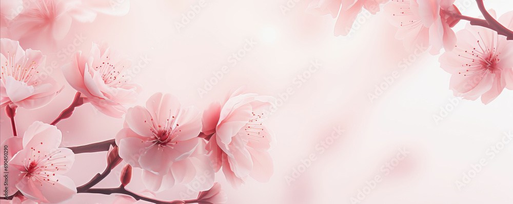Elegant Pink Sakura Blossom Banner on Soft Pink Background for Tranquil and Serene Atmosphere Elegant Pink Sakura Blossom Banner on Soft Pink Background for Tranquil and Serene Atmosphere