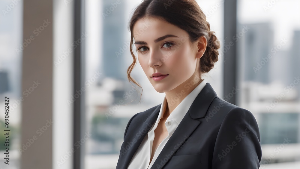 business woman wearing suit in blur background business woman wearing suit in blur background